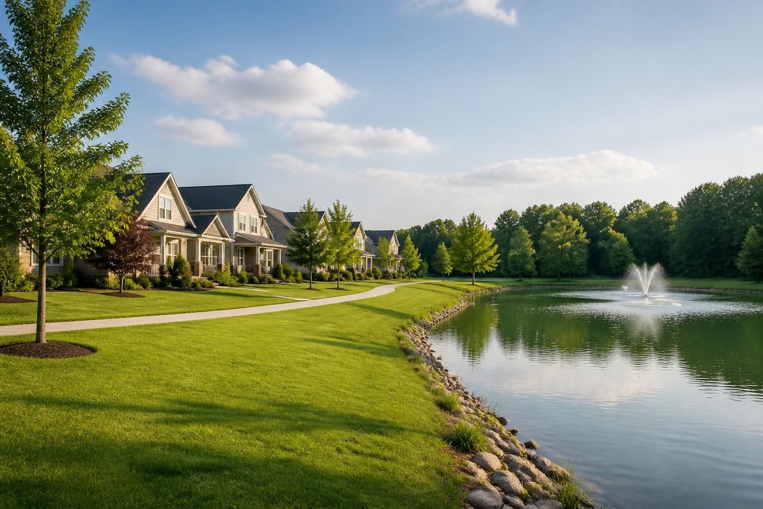 Modern homes and green space in Forsyth County