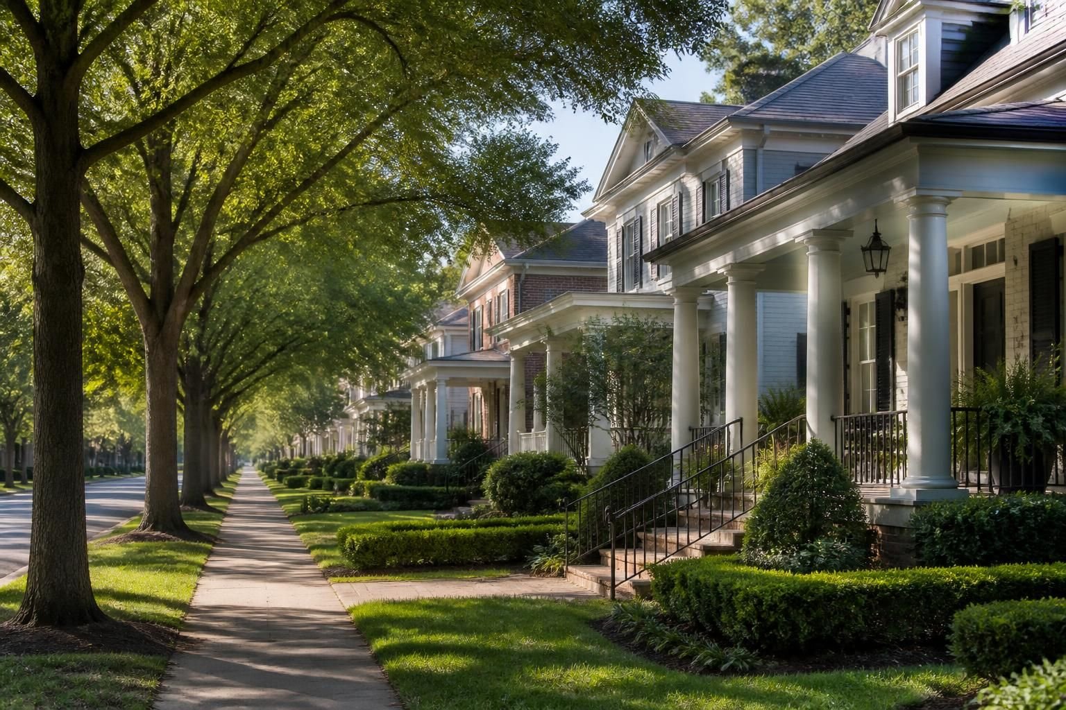 Elegant tree-lined residential street in Fulton